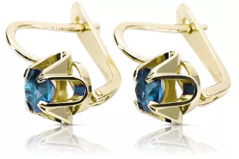 Earrings Vintage style Aquamarine 14K Yellow gold vec018y